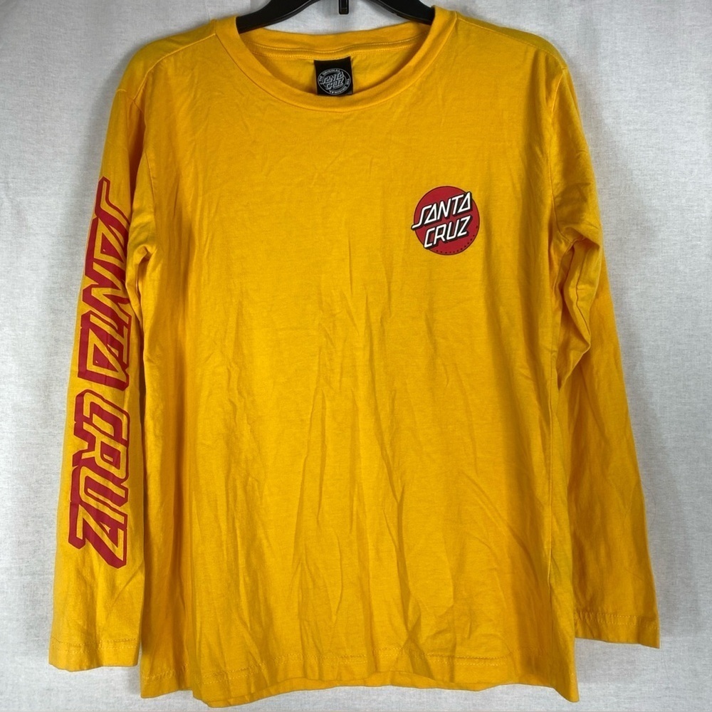 Santa Cruz T Shirt Men's Yellow Long Sleeve Double Sided Skater Surfer Medium